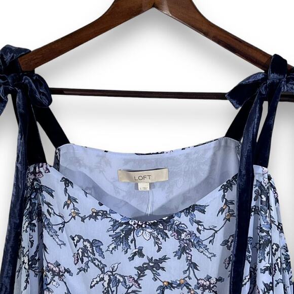LOFT Blouse Purple Floral Velvet Shoulder Tie Boho Large NWT - Picture 3 of 7